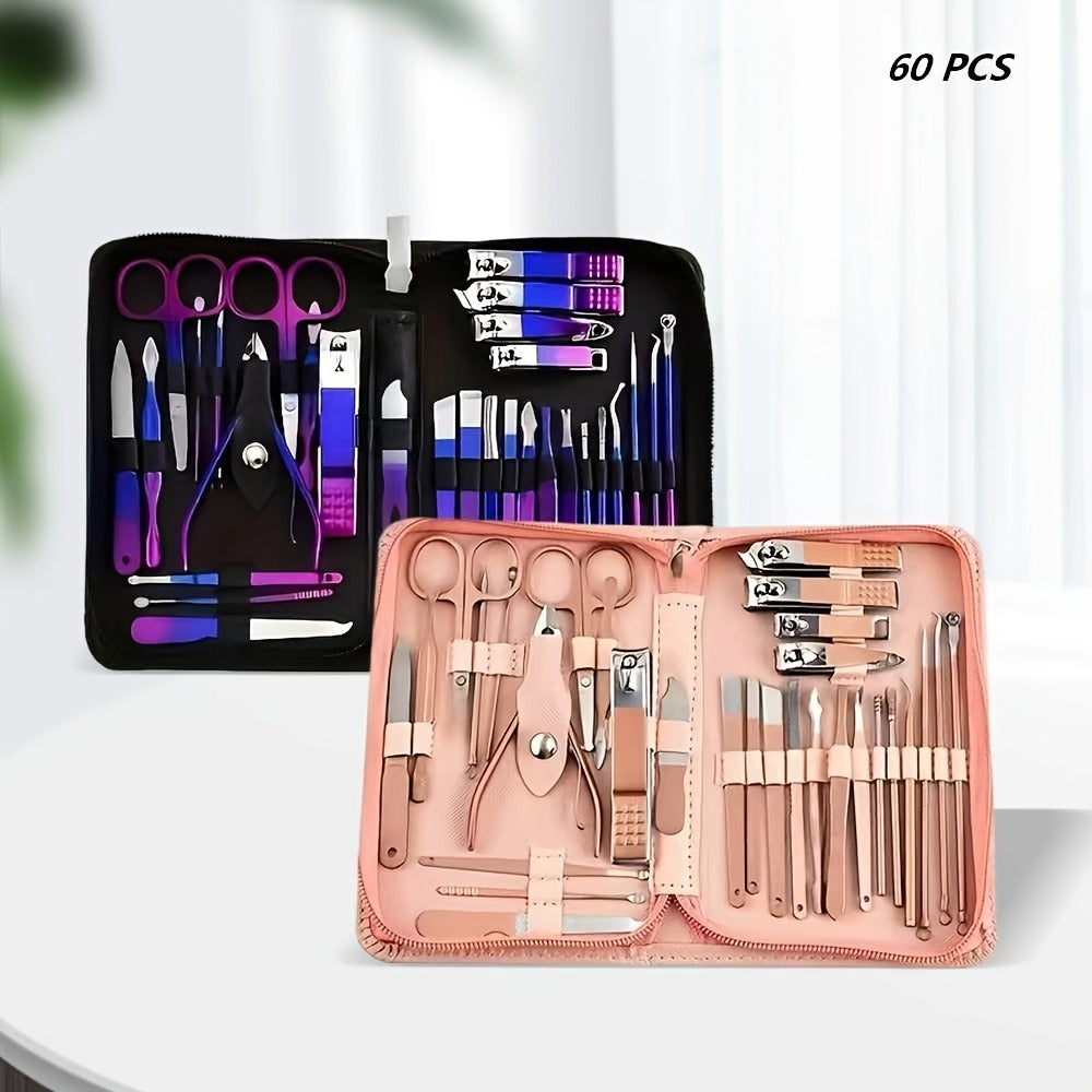 9/18/30/60pcs Manicure Set | Gradient Purple-Blue, Black, Pink, Dark Green Options | Professional Nail Clipper & Pedicure Kit | Portable Travel Grooming Tools For Cuticle Trimming & Nail Care | Ideal Valentine'S Day & Spring Festival Gift For Her