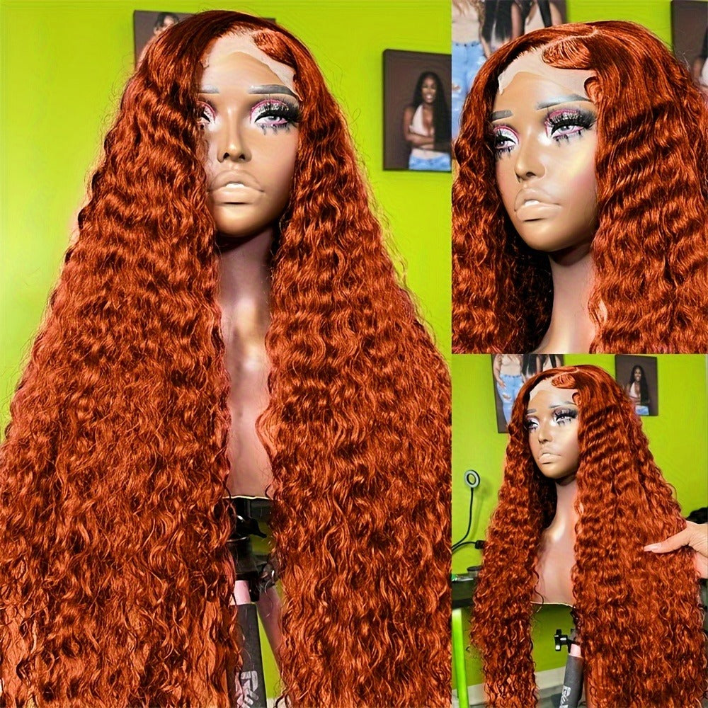 13x4 Deep Wave Orange Ginger Lace Front Wig Orange Glueless Lace Frontal Wig Ginger Orange Curly Lace Frontal Wig Curly Orange Colorful Wig for Women for Christmas Halloween 26 Inch