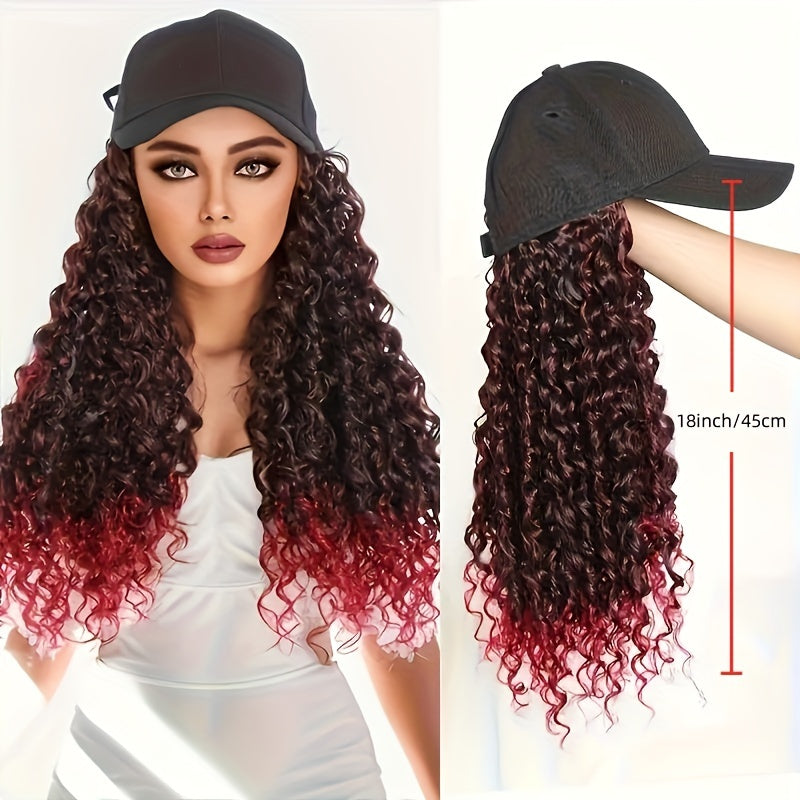Elegant Women'S Baseball Cap Wig with Long Afro Kinky Curls, Synthetic High-Temperature Fiber Hairpiece with Adjustable Elastic Net Cap, Versatile Styling for All - Black Hat+Wig Combo
