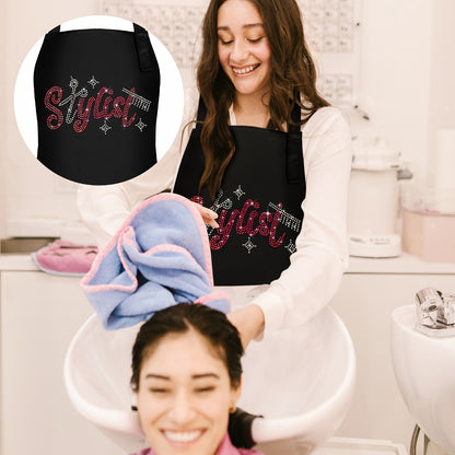 Barber Apron for Hair Stylists Set of 2 Rhinestone Detail 3 Pockets Professional Salon Apron Hairdresser Apron Barber Smock for Women Men Salon Barbershop