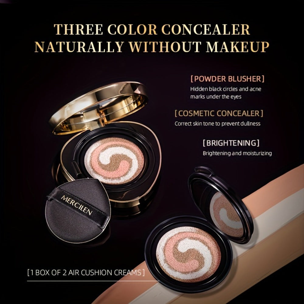 BB Cream Air Cushion Foundation Moisturizing Medium Coverage Natural Finish Plant Squalane Glycerin Tri-Color Nourishing for All Skin Tones