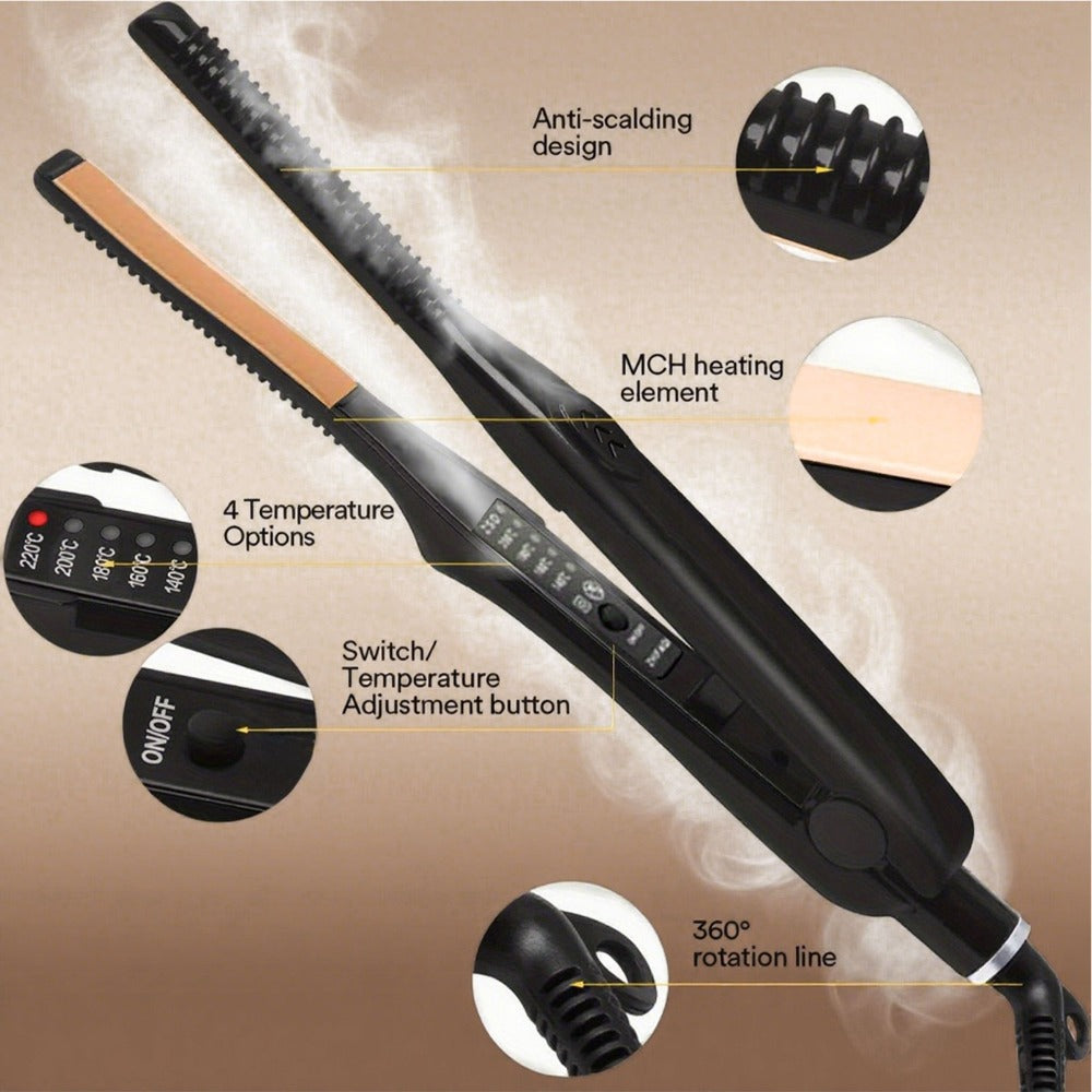 2-In-1 Hair Straightener, Ceramic Curling Iron with Adjustable Temperature, Portable Hair Straightener for Short Hair And Beard, Ultra-Fine Styling Tool