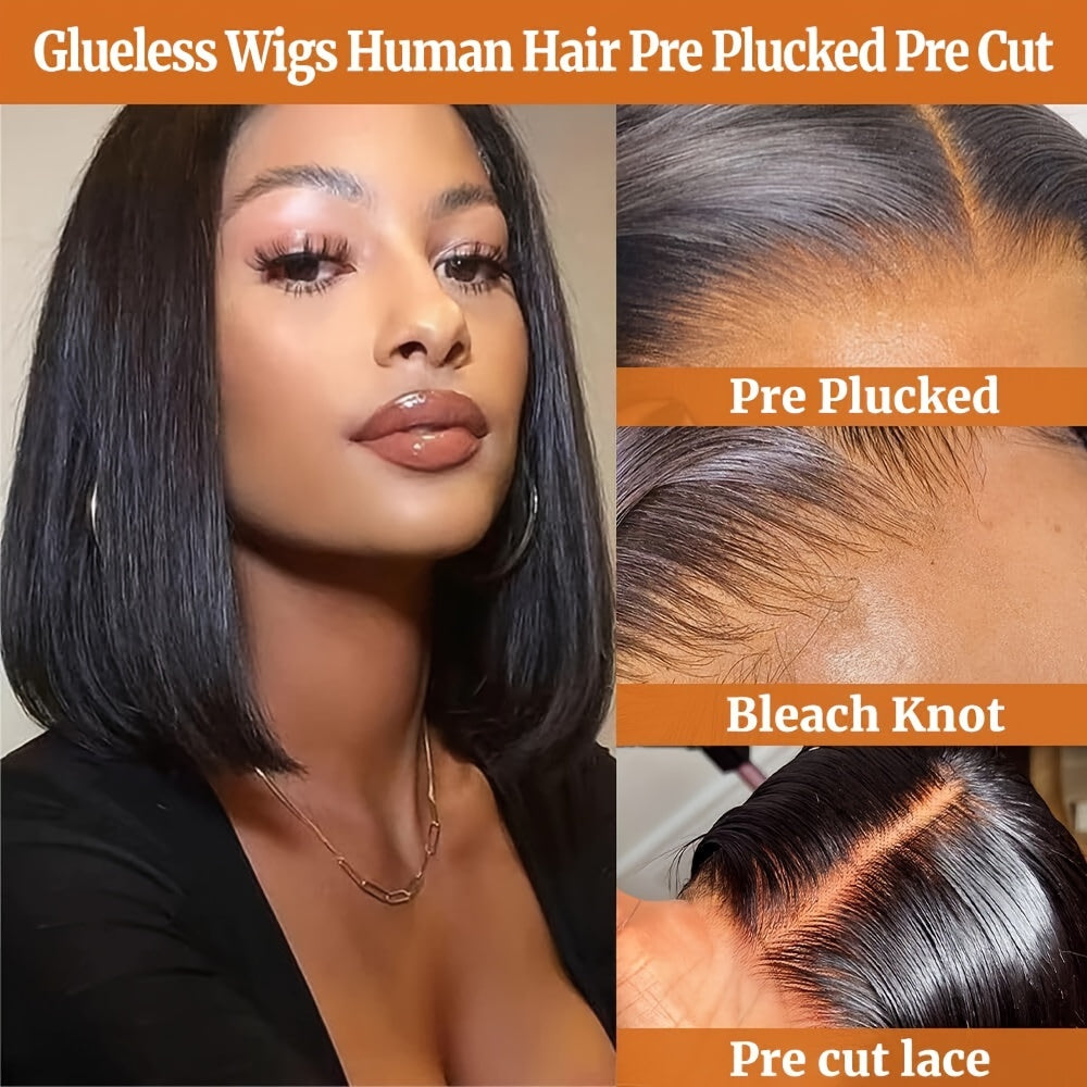[Christmas New Year Gift] Bob Wig Human Hair Put On And Go Glueless Wigs Human Hair Pre Plucked Pre Cut 4x4 Glueless HD Lace Front Wigs Human Hair For Women Short Straight Bob Wigs Human Hair For Women Daily Party Birthday Black Friday Christmas New Year