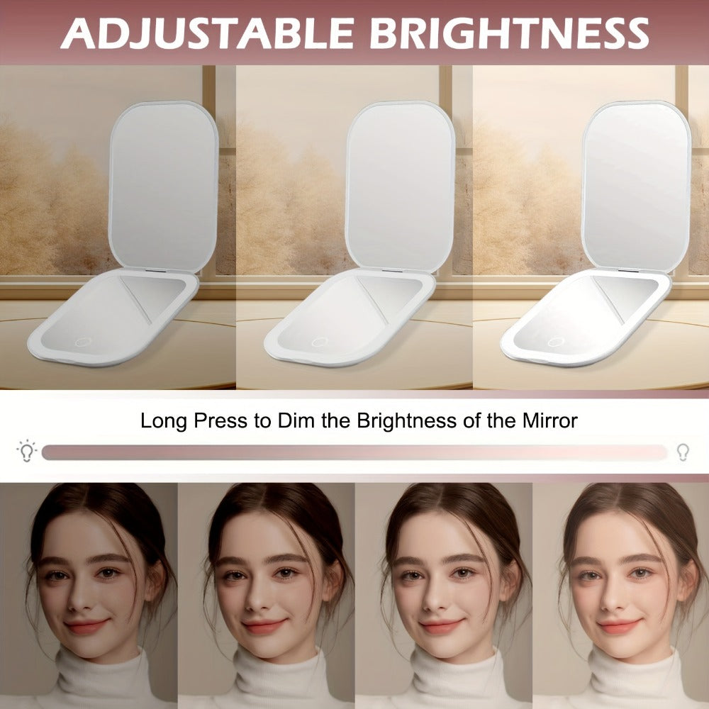 10X Travel Compact Mirror LED Magnifying Mirror With 1X/10X Magnification Small Hand Pocket Mirror, Dimmable Double Sided USB Rechargeable Touch Screen, Portable Tabletop Cosmetic, Small Lighted Mirror, Mothers Day Decorations