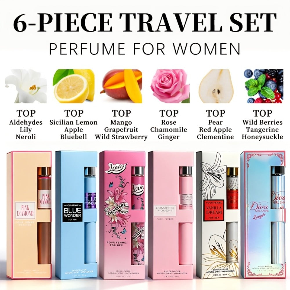 Women's Perfume Gift Set 6 Piece Eau de Parfum Travel Spray – Long Lasting Fragrance Sampler Kit 1.18 oz Each, 6 Different Scents for Women, Perfect for Valentine's Day, Dating, Parties & Daily Wear
