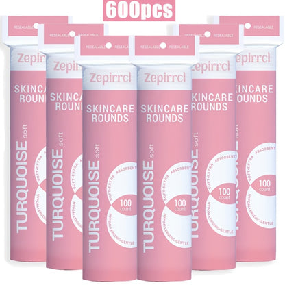 Cotton Rounds Makeup Remover Pads 600pcs Disposable Facial Cleansing Pads Soft Gentle on All Skin Types Beauty Tools Portable 100 Tablets Per Pack 2.36inch Round