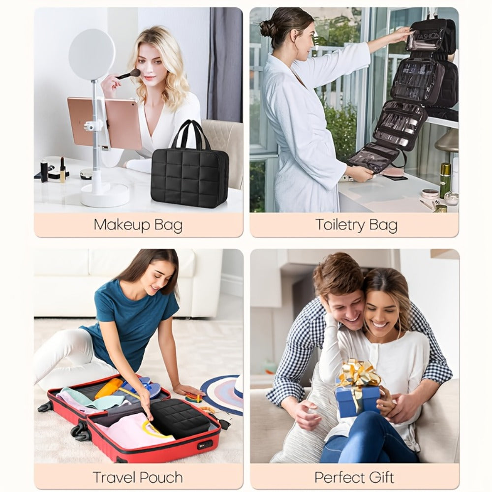 Hanging Travel Toiletry Bag Large Cosmetic Organizer for Full-Size Products Hanging Travel Makeup Bag Waterproof Bathroom Organizer Pink Beige Black