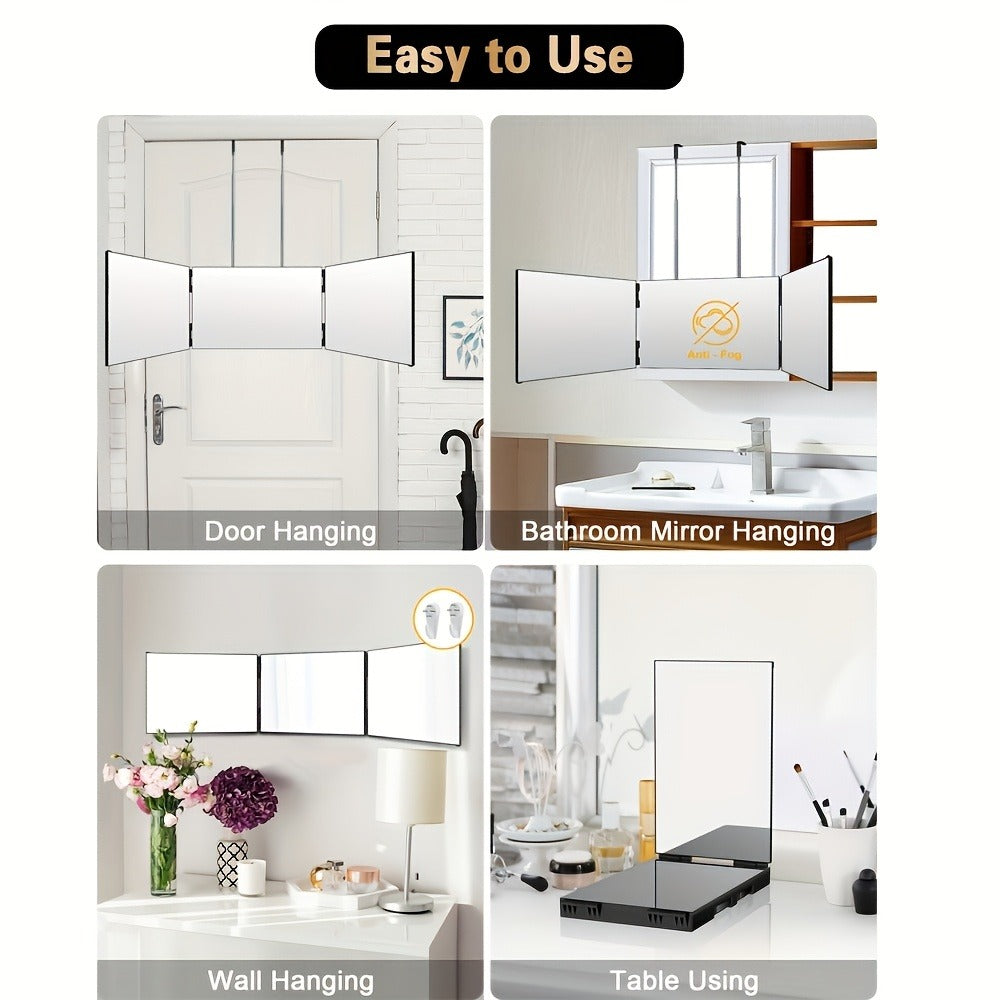 360-Degree Viewing Angle Hair Cutting Mirror, 3-Way Self Haircut Mirror with Clear Anti-Fog HD Glass, USB Rechargeable, Beauty And Personal Care, Barber's Mirror, An Ideal Choice for Gifts, Wedding Makeup Mirror Which Can Illuminate Your Beauty