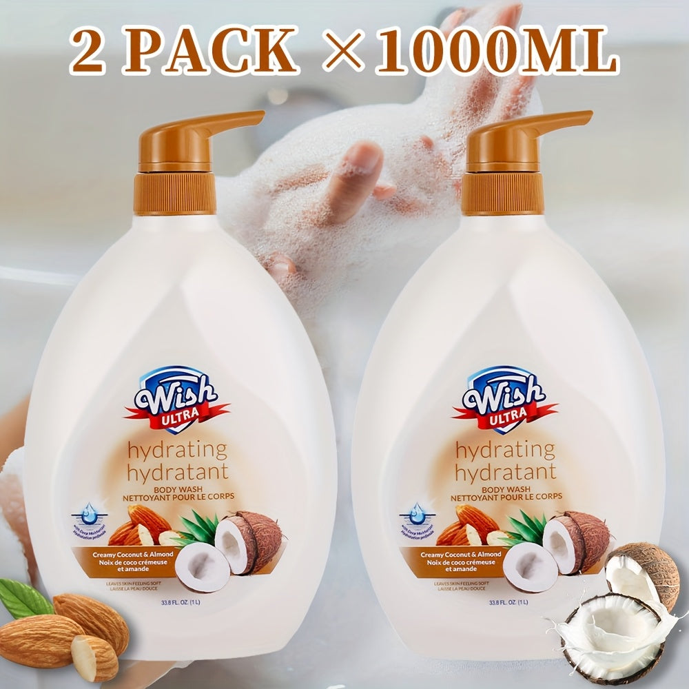 Moisturizing Body Wash 2-Pack 1000ml Each – Vitamin E Deep Cleansing Shower Gel for Men & Women, Long-Lasting Scent | 5 Fragrances: Cucumber, Milky, Mango, Peach & Almond, All Skin Types