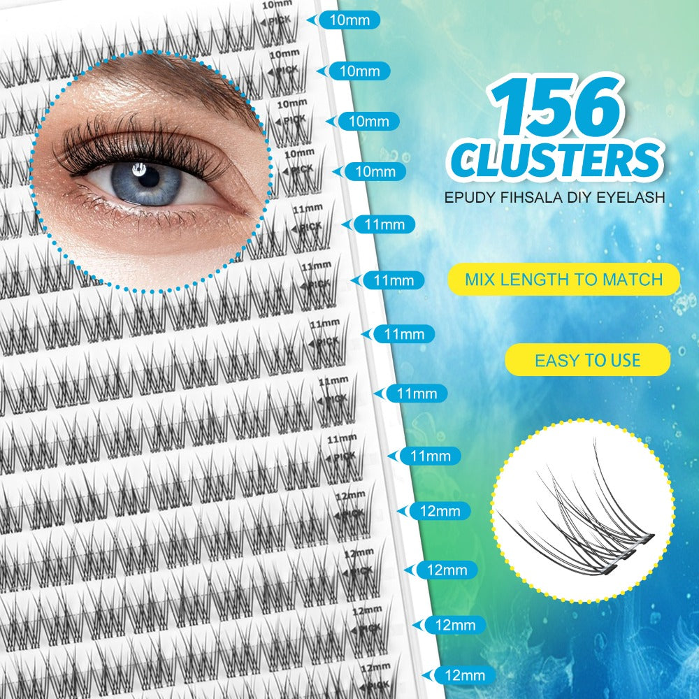Self Adhesive Lash Clusters No Glue Needed, Lightweight Lashes Clusters Kit, Pre Glued Wispy Cluster Lashes Natural Volume Press On Lashes with 2 Tweezers, Reusable Eyelashes, Beginner Friendly Casual Attire Lashes Fluffy Individual Cluster Eyelashes