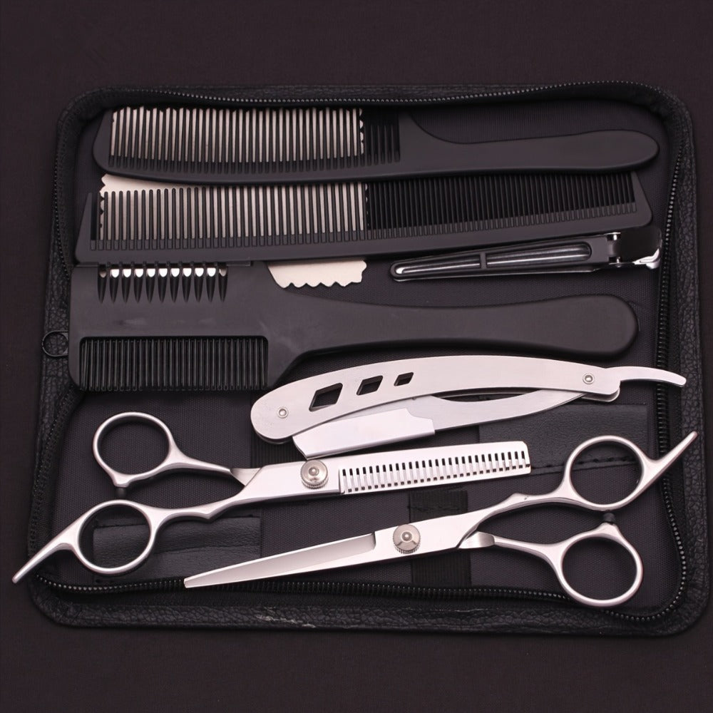 6. 0'' Stainless Steel Hair Cutting Scissors, Thinning Shears, Hairdressing Comb, Razor Set for Salon And Home Use, Dropshipping C1001