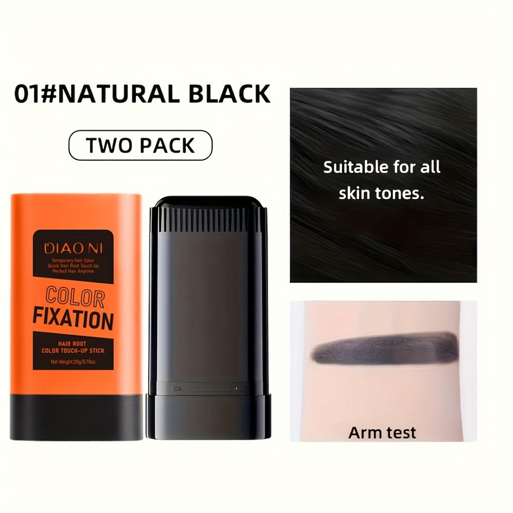 Disposable Hair Root Touch-Up Stick 2pcs - Portable Gray Coverage Hair Dye Stick with Plant-Based Squalane | Long-Lasting | 3 Shades | All Hair Types