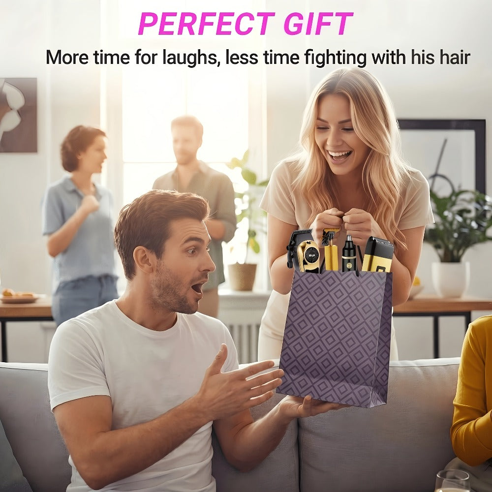 Take Care Of Everything! 2pcs/3pcs/4pcs Men'S Electric Hair Clipper, Nose Hair Clipper, Shaver Set - Wireless USB Charging Professional Hair Clipper Set With Lithium Battery - His Ideal Gift, Christmas, Valentine'S Gift| Fashionable Golden Design!