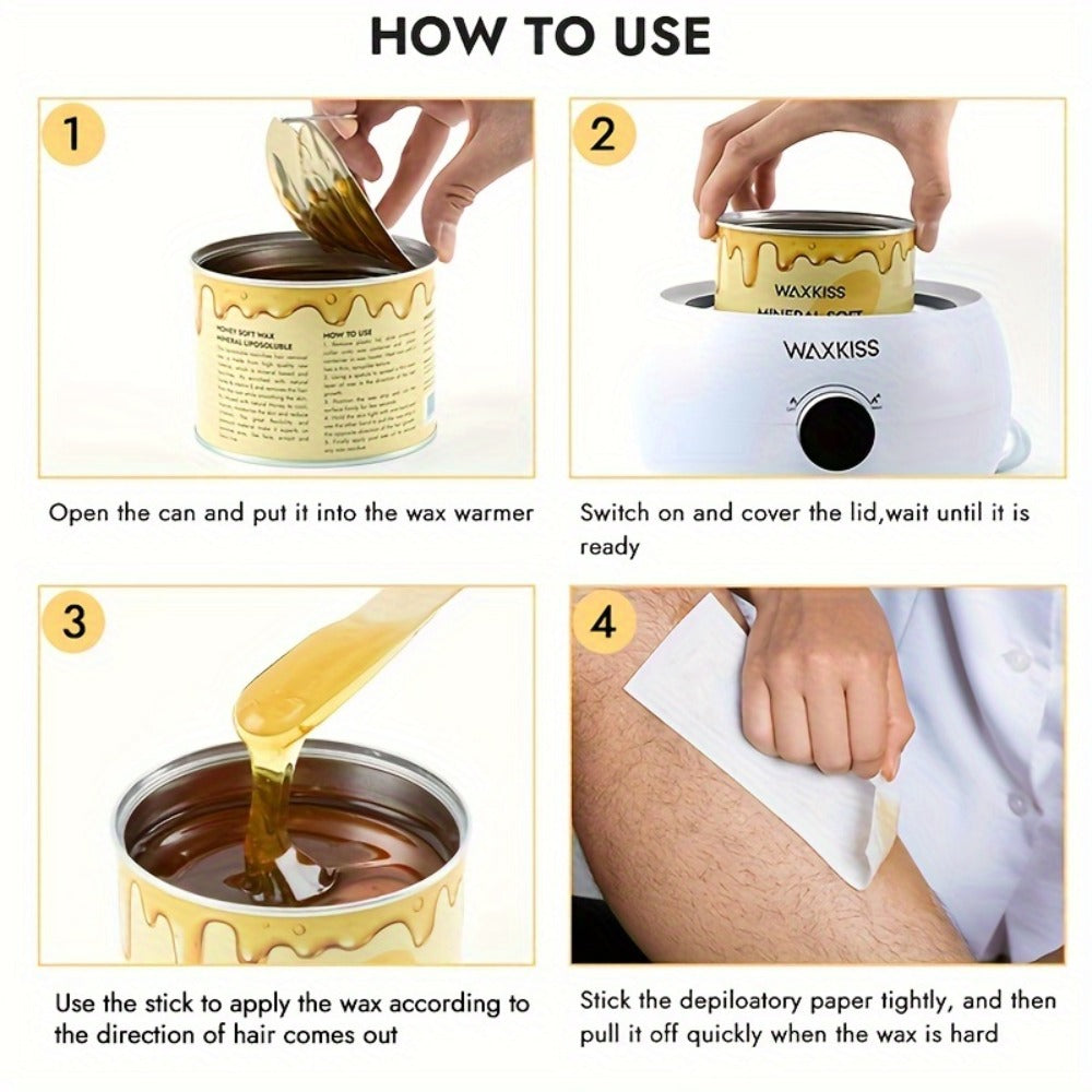 Soft Wax for Hair Removal 400g — WAXKISS Honey & Aloe Vera Waxing Jar, Easy Application for Face, Underarms, Legs, Back & Body | All Skin Types Home & Travel Wax