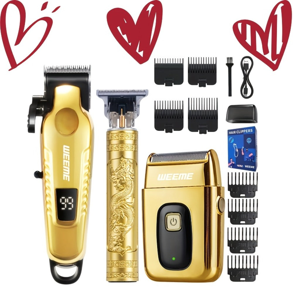 1pc/3pcs WEEME 3-In-1 USB Rechargeable Men'S Grooming Kit - Hair Clippers, Trimmer, And Shaver Set - ABS Plastic, Lithium Battery, Ideal Gift for Boyfriend Or Father
