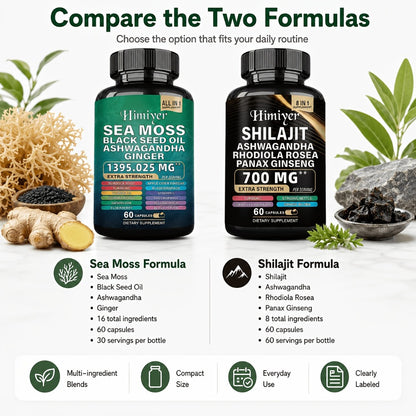 Sea Moss & Shilajit Capsules 12-in-1 Health Supplement - Sea Moss Bladderwrack Burdock Ashwagandha Black Seed Vitamin C D3 - Complete Wellness Formula for Energy & Immunity