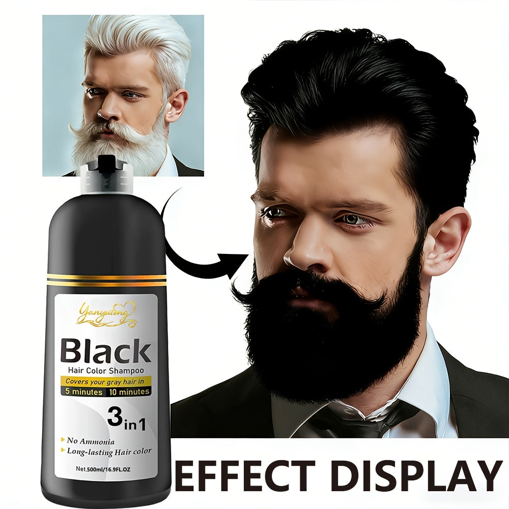 16.9fl.oz Beard & Hair Dye Shampoo | Natural Plant Pigments, Gentle On Scalp, Fast Gray Coverage - Black | Ideal Gift for Halloween, Christmas & Valentine's Day