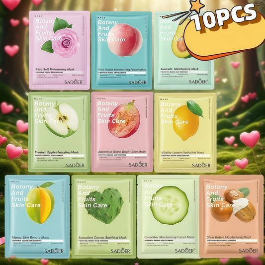 Fruit Essence Face Mask Sheets 10pcs Glycerin Moisturizing Nourishing Lemon Scent Hydrating Sheet Mask for All Skin Types Travel Essential Korean Skincare