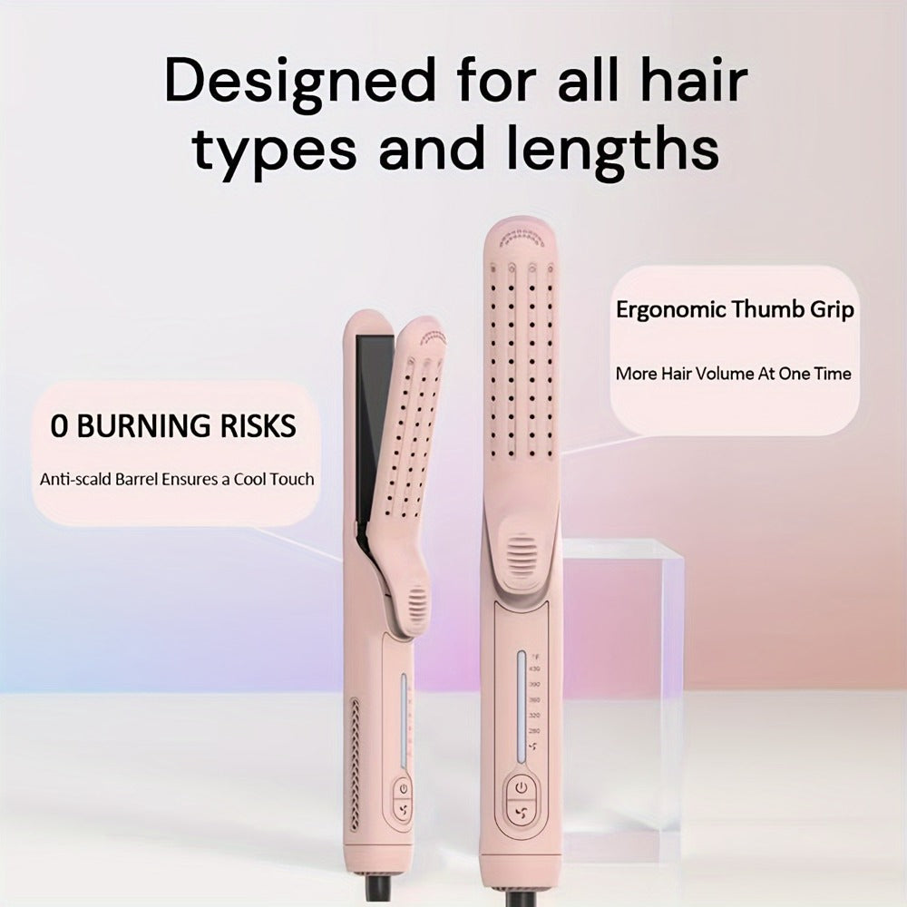 2-In-1 Airflow Curling Iron for Lasting Curls - 360° Airflow Styler Ceramic Flat Iron Hair Straightener And Curler, Anti-Scald Curling Wand, 360° Cool Air, 5 Temps Adjustable for Long Short Hair