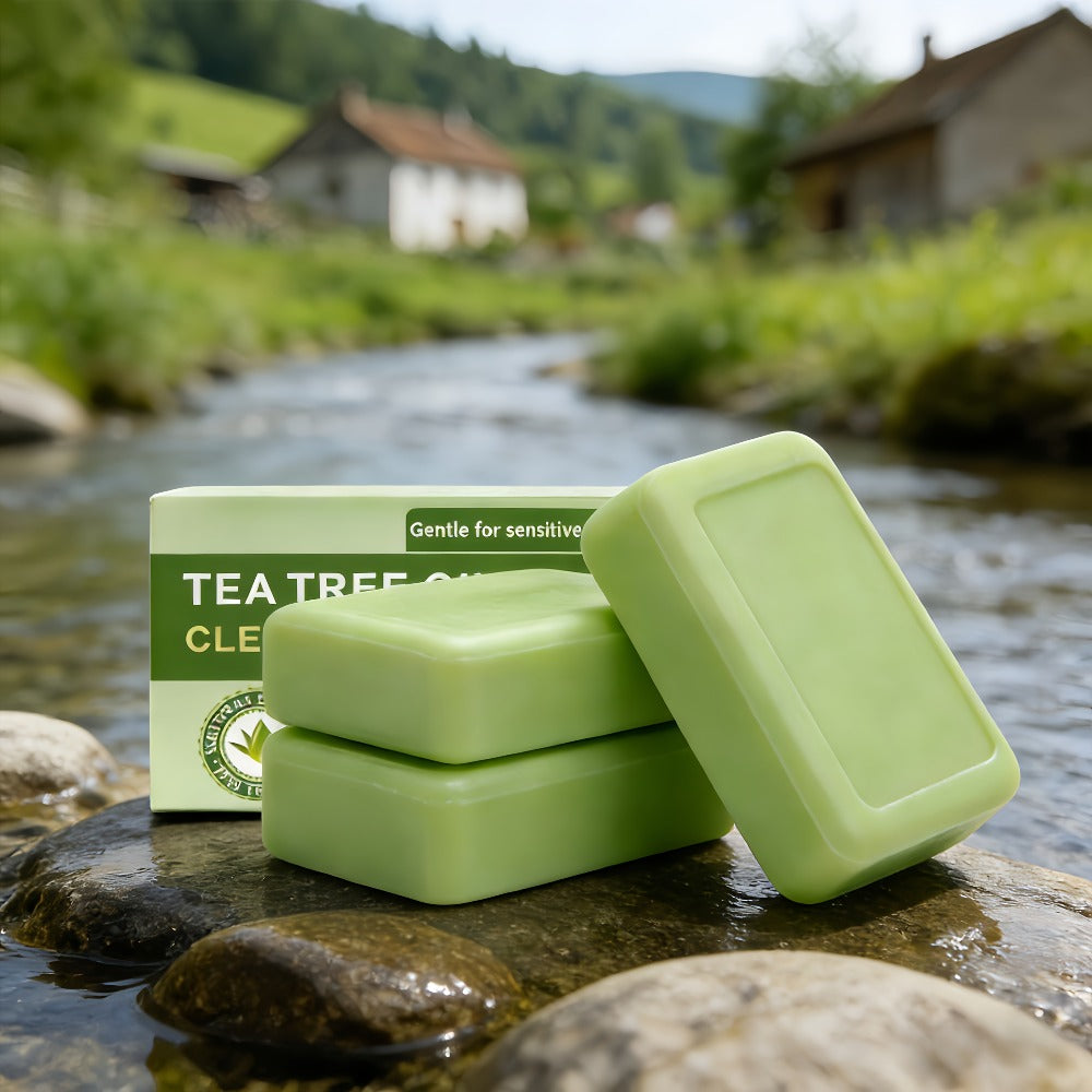 3pcs Tea Tree Plant Essence Handmade Soap, Cleanses The Skin With A Strong Fragrance.