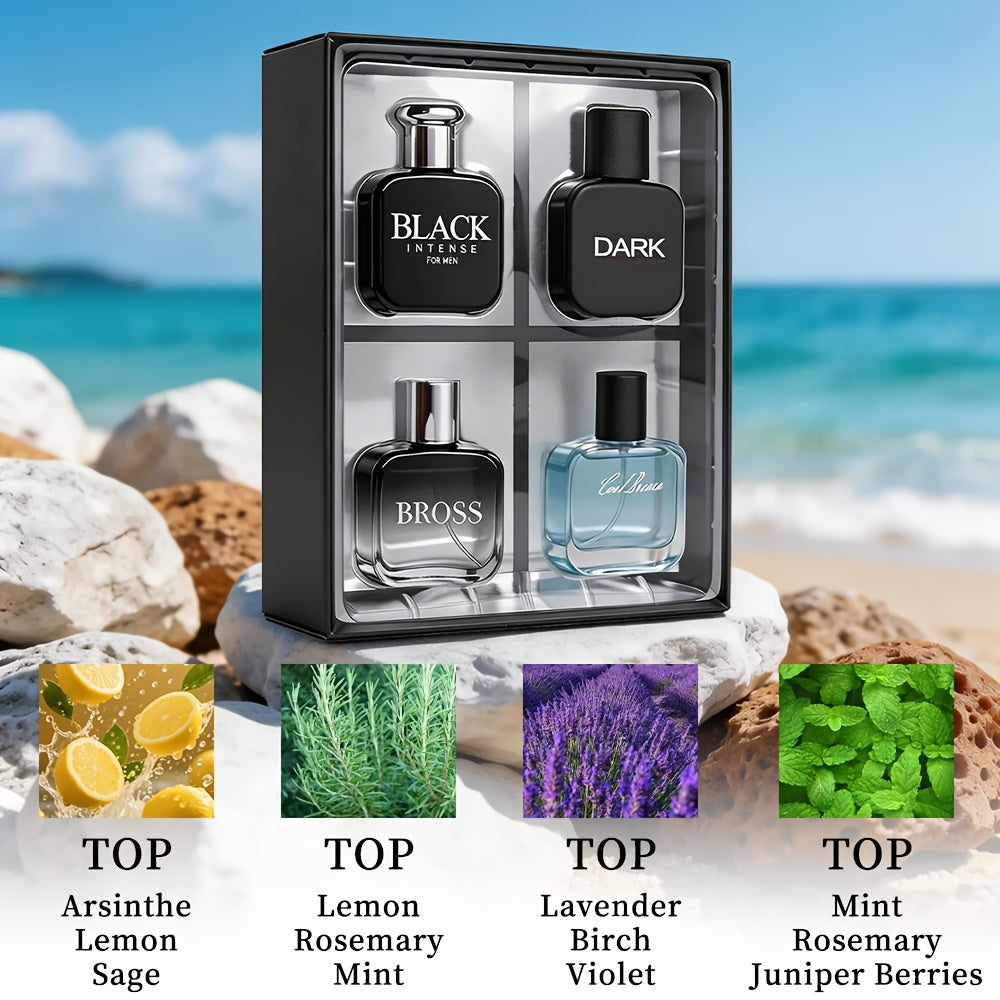 [4 Scents, Long-Lasting] 4-Pack Men's Fresh Eau De Parfum Set (1fl.oz Each) - 4 Crisp & Invigorating Scents, Long-Lasting from Daily Wear to Evenings