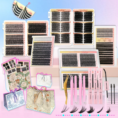 Lash Clusters Kit Gift Set 30D-100D Mixed Length Volume Cluster Lashes with Tweezers & Mascara Wands Soft Fluffy Eyelash Clusters for Natural Glam Look Perfect Gift for Her Mom