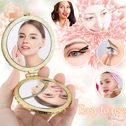 Compact Mirror Bulk 48 Pieces - Floral Pocket Mirror for Purse, Retro Folding Travel Mirror for Women & Girls, Flower Design Makeup Mirror Party Favor Gift Set, Vivid Style