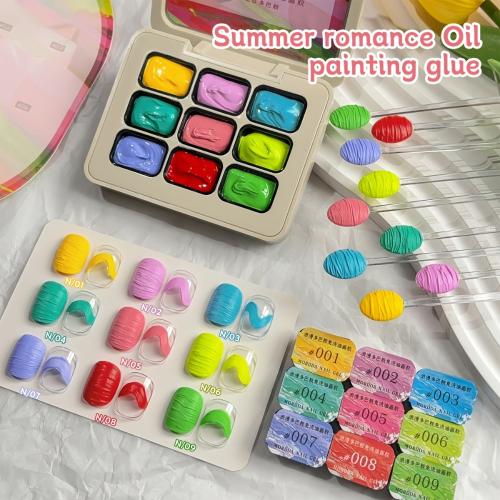 UV Gel Nail Polish Set 9 Colors | Dopamine Summer High-Saturation Gradient Nail Gel | Semi Permanent Soak Off Nail Art Kit for Salon & DIY Manicure | Gift for Women