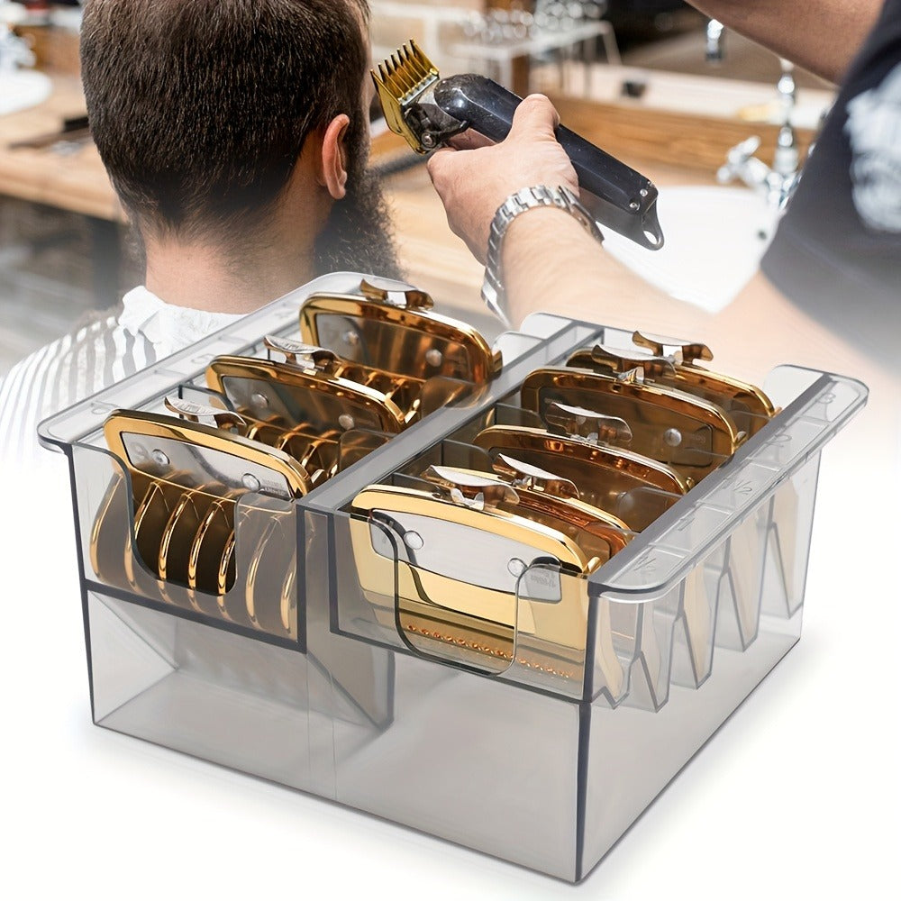Barber Tool Organizer – 8-Slot Clear Plastic Storage Box for Hair Clippers, Scissors & Grooming Accessories | Transparent Salon Organizer for Home & Professional Barber Use