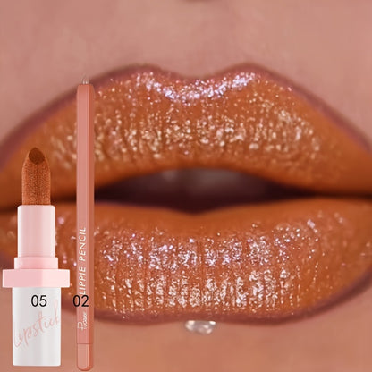 Glitter Lip Gloss and Lip Liner Set 2-Piece - Berry Shine Diamond Glitter, Hydrating Long Lasting Squalane Formula, 10 Color Combos