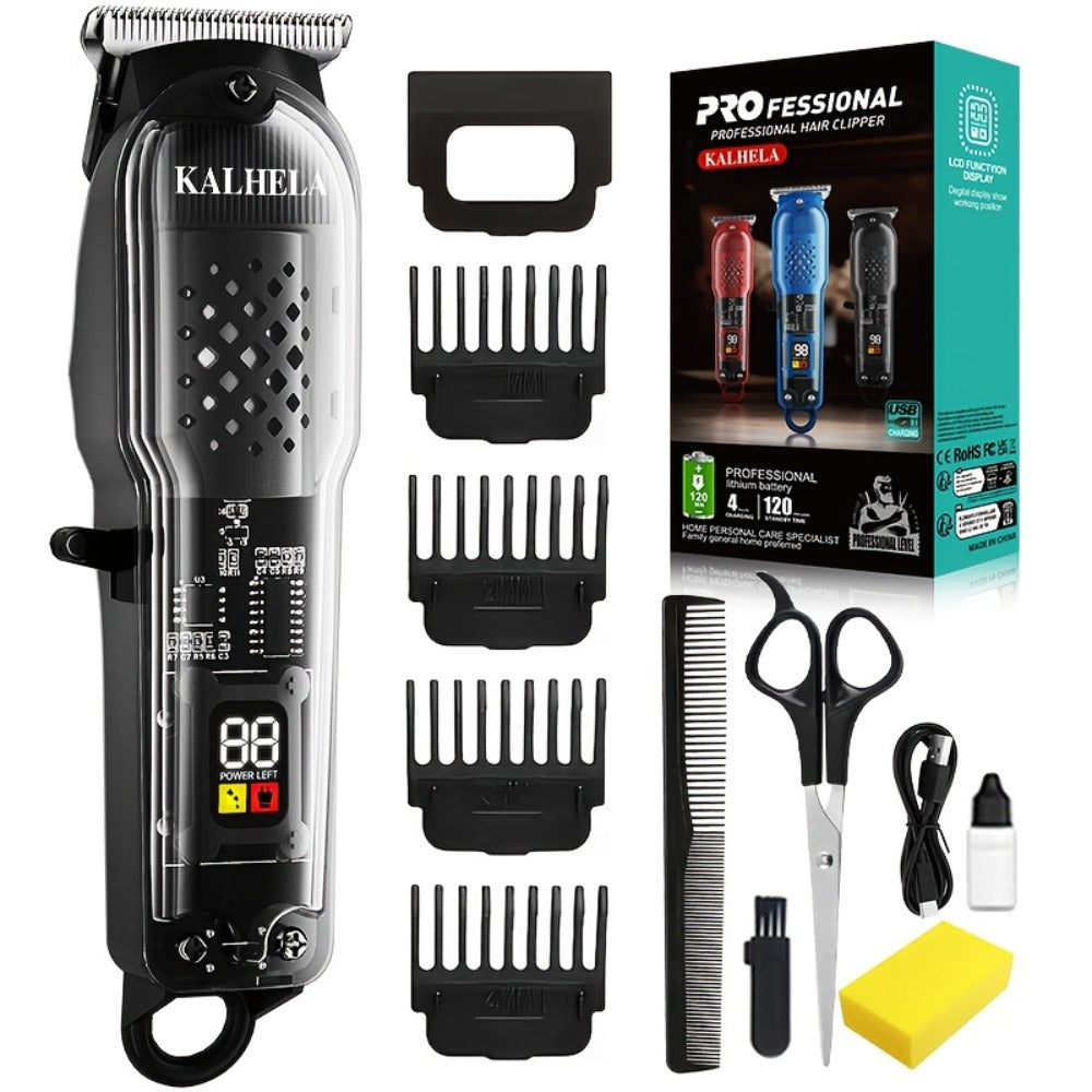Men'S Hair Clippers | Retro Transparent Body Electric Hair Trimmer for Pompadour Styles, Professional Beard Trimmer with LCD Display, High-Power Hair Grooming Machine, USB Charging, ABS Plastic, Battery, Father'S Day Gift
