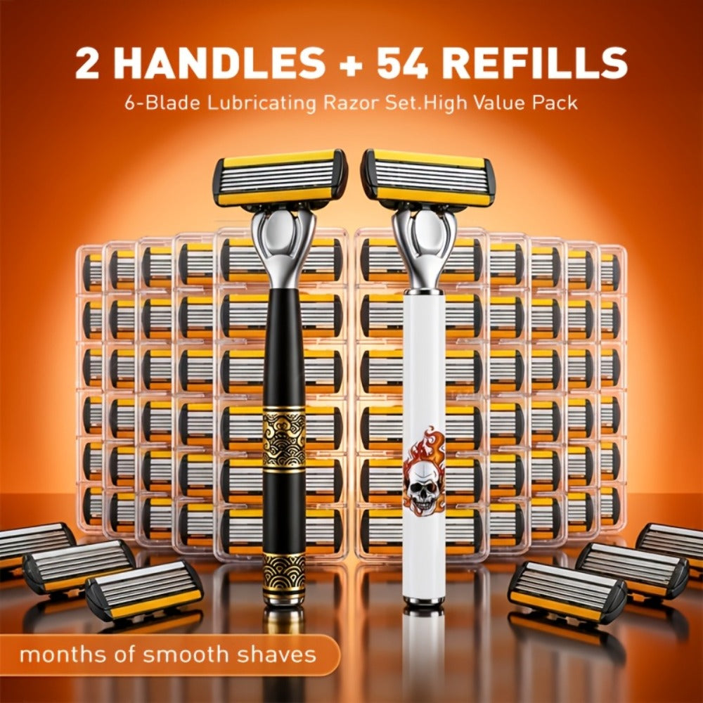 2 Handles + 54 Replacement Blades, 2 Handles + 32 Replacement Blades, 1 Handle + 18 Replacement Blades, Manual Razor Set, Stainless Steel Razor Set, Men'S Manual Razor, Men'S Razor, High-Quality Men'S Razor Set, Men'S Manual Shaver, Large Capacity