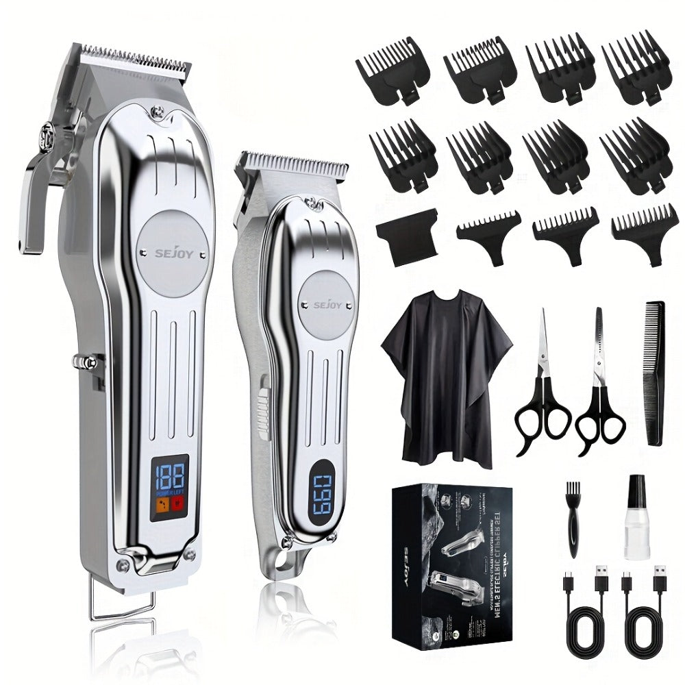 Rechargeable Professional Hair Clippers for Men, Cordless Metal Barber Clippers And Trimmers, Guide Comb for Hair Cutting, with LED Display, Zero Gap T-Blade Beard Hair Trimmer, Gifts for Men