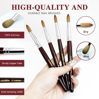 Kolinsky Acrylic Nail Brush Round Head Red Wine Wooden Handle Professional Brush for Acrylic Extension Nail Art Sculpting Manicure Salon Home Use Sizes #8 #10 #12 #14 #16 #18