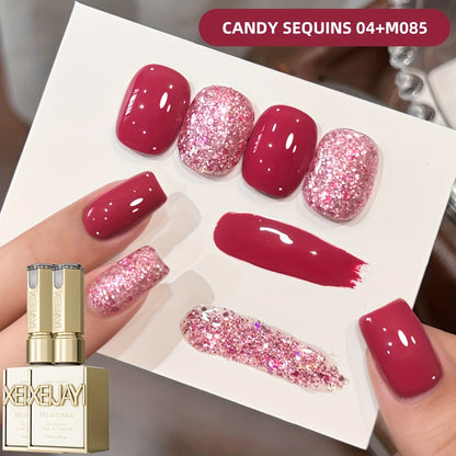 Gel Nail Polish Set Candy Glitter Nude Pink Sparkling Semi Permanent Soak Off UV LED Nail Art Varnish Manicure Kit 2pcs