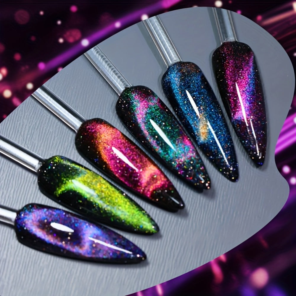 BORN PRETTY 0.34oz 6pcs 9D Polaris Cat Magnetic Gel Nail Polish Glass Water Light Semi-Permanent Soak Off LED Enamels Varnish