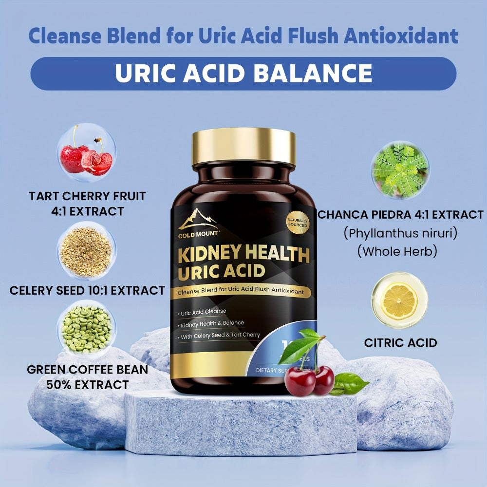 Cold Mount Uric Acid Balance Supplement, Kidney Health, Cardiovascular Health, Antioxidant, With Tart Cherry, Celery Seed & Citric Acid, 100 Soft Capsules, 50 Day Supply
