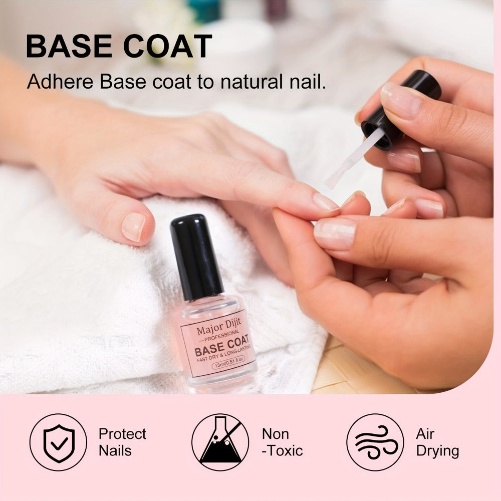 Nail Care Kit: Base Coat, Top Coat/Nutrient Oil/Drying Agent Set, 15ml/0.5oz, High Gloss, Long-lasting, Air Dry, Non-gel, Suitable For Home Nail Care