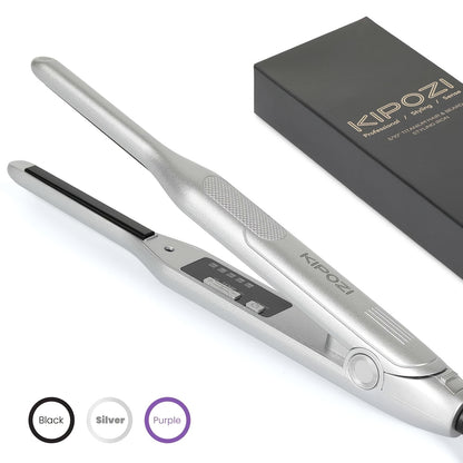 Mini 0.3 Inch Hair Straightener 2-in-1 Curler Titanium Plates 5 Heat Settings 450°F Dual Voltage Beard Bangs Short Hair Styling Tool Unisex for Men Women Valentine Gift