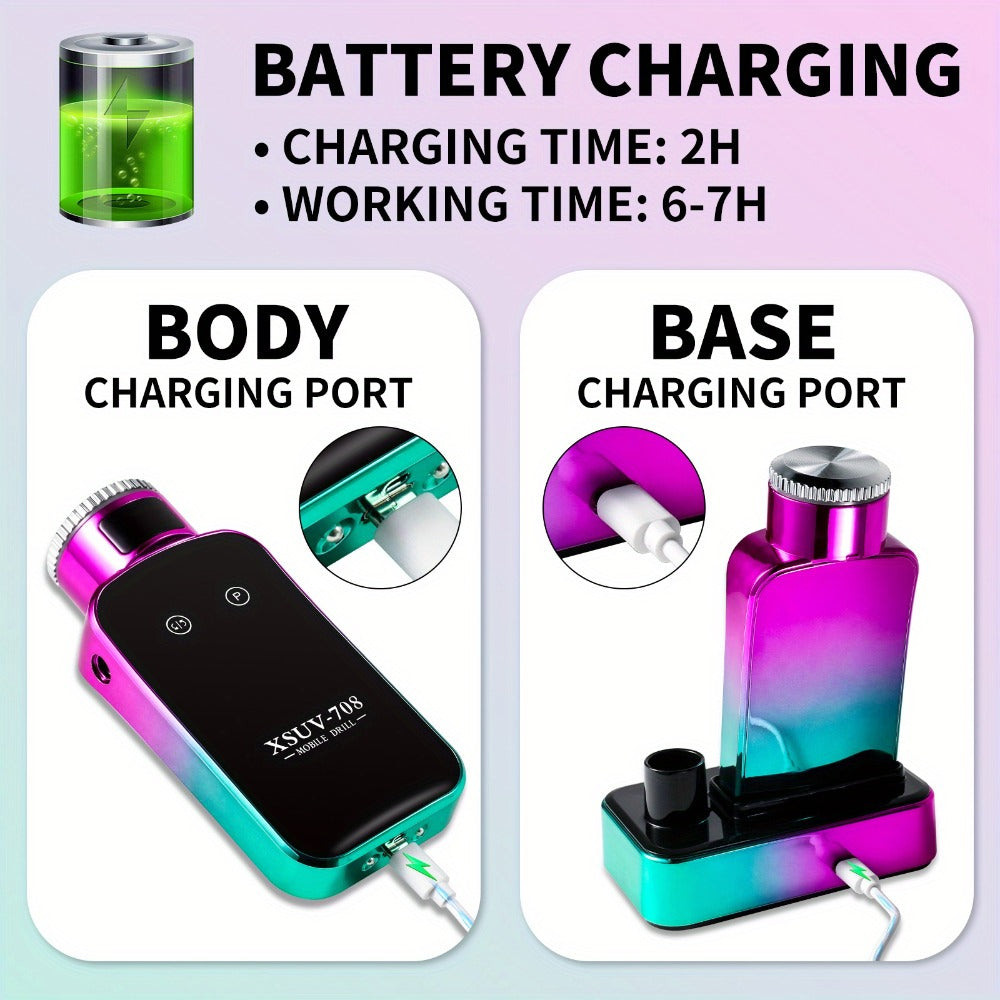 Electric Nail Drill Machine, 45000RPM Professional Nail File Cordless Rechargeable Nail Efile for Acrylic Gel Nails, Manicure Pedicure Polishing Shape Tools for Salon Home Use- Nail Drill