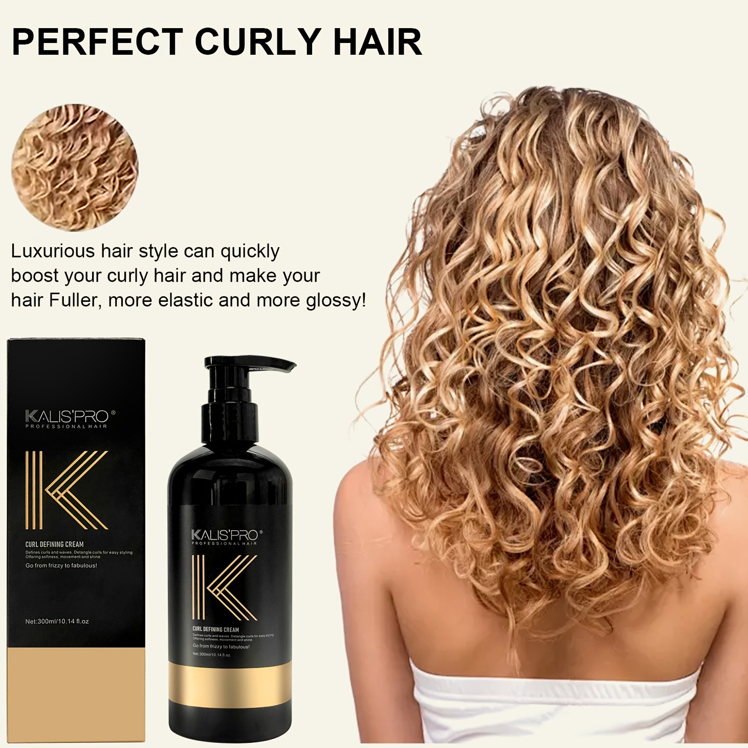 300ml/ 10.14oz Curl Styling Cream, Enhances Curls, Moisturizes, Controls Frizz, Long-lasting, Non-irritating to The Scalp, Suitable for Curly Hair Serum, for Both Men And Women, Antistatic Curly Hair Products