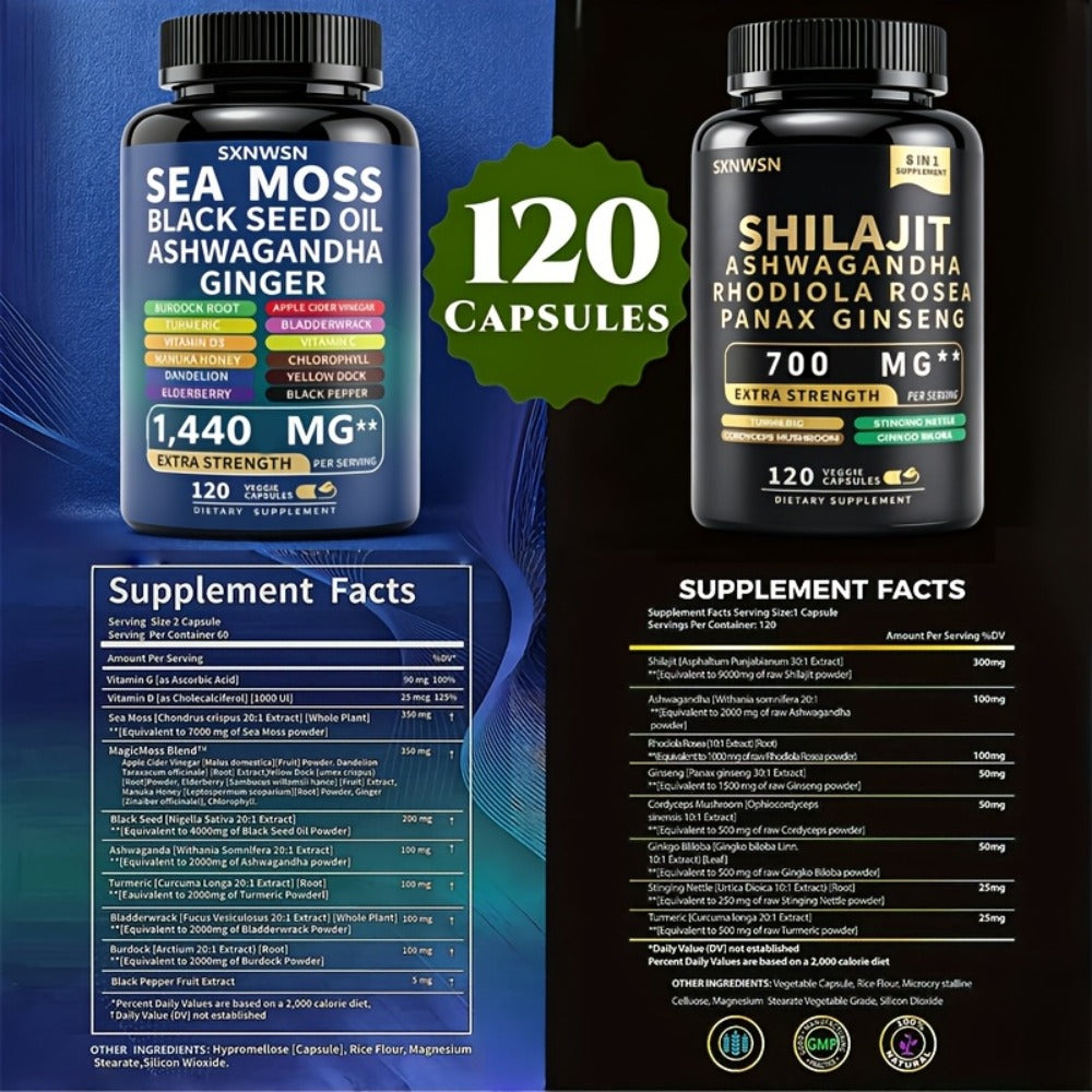 [Sea Moss & Shilajit] 240 Capsules Sea Moss And Shilajit Sea Moss Black Seed Oil Ashwagandha Ginger And Shilajit Rhodiola Rosea Panax Ginseng
