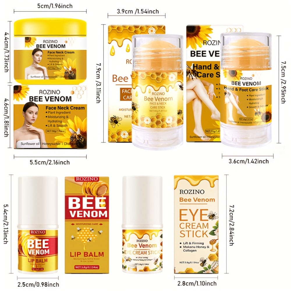 [Bee Venom Care Set] 5pcs Bee Venom Care Set | Moisturizing & Nourishing for Lips, Face, Neck, Hands & Feet, Lightweight Non-Greasy, Fast Absorption, Gentle Non-Irritating, Portable & Easy to Use, Comprehensive Care