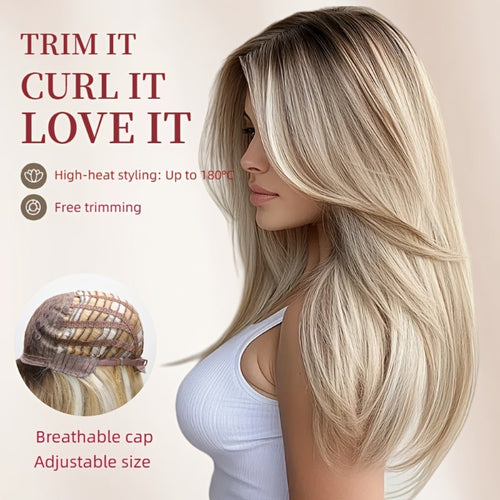 Synthetic Wig Heat Resistant Long 24 Inch for Women - Natural Daily Wear Party Beginner Friendly Multi-Color Dark Brown Ivory Golden