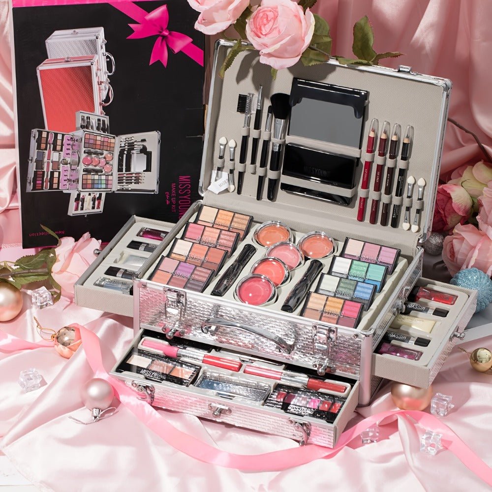 Makeup Gift Set 106 Piece Full Face Kit Eyeshadow Palette Lipstick Lip Gloss Blush Mascara Eyeliner Concealer Brushes Complete Beauty Box