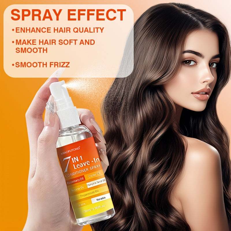 7-in-1 Hair Care Spray - More Versatile Than Conditioner! Multi-effect Essence Spray, Lasting Hold, Floral Scent, Boosts Confidence, Daily Essential, Tackles Frizz, Dryness, And Flatness, Easily Creates Shiny Hair!