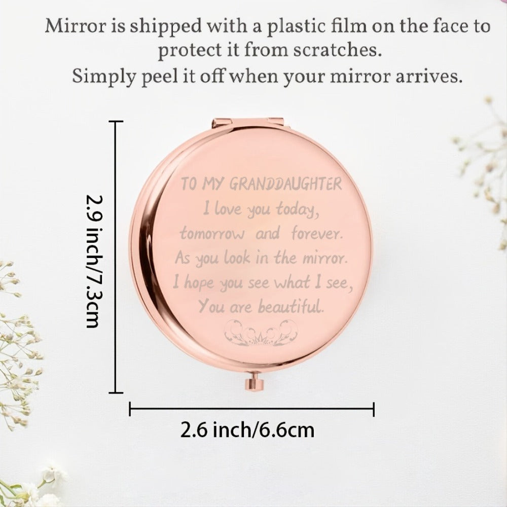 1pc Engraved With Magnifying Compact Mirror Gift for GrandDaughter, Christmas, Anniversary, Birthday, Thanksgiving, Holiday, Seasonal Gifts