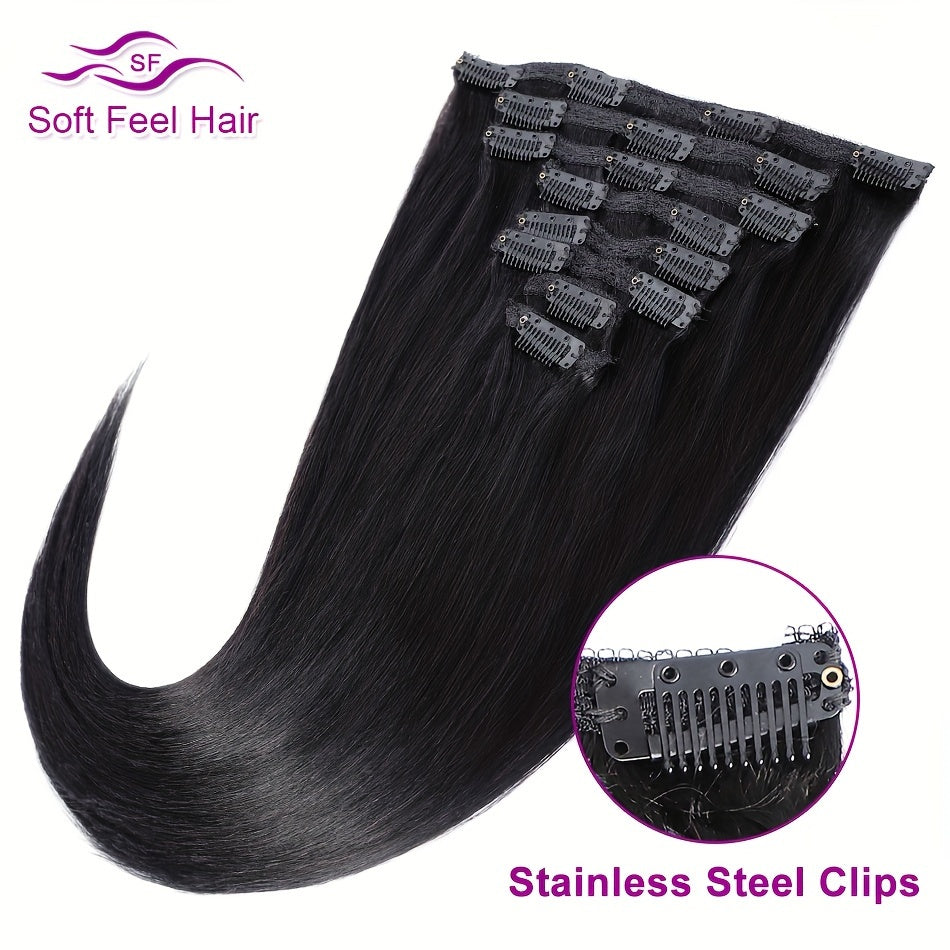 [Human Hair Extensions] Body Wave Clip in Human Hair Extensions 8pcs/Set Natural Color Clip Ins Human Hair 12-26 Inches 120G/Set