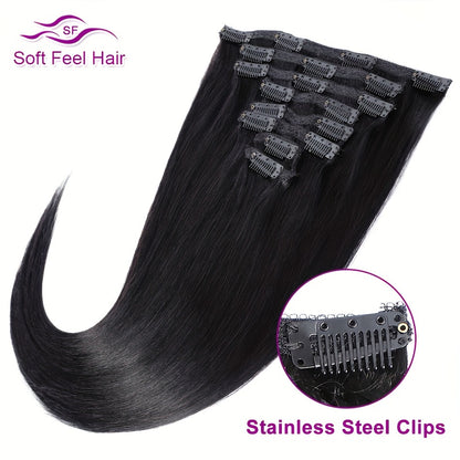 Clip In Human Hair Extensions Body Wave 8pcs 120g Full Head Real Human Hair Clip Ins Women Natural Black 1B Straight 12-26 Inch Thick Voluminous Seamless Blend
