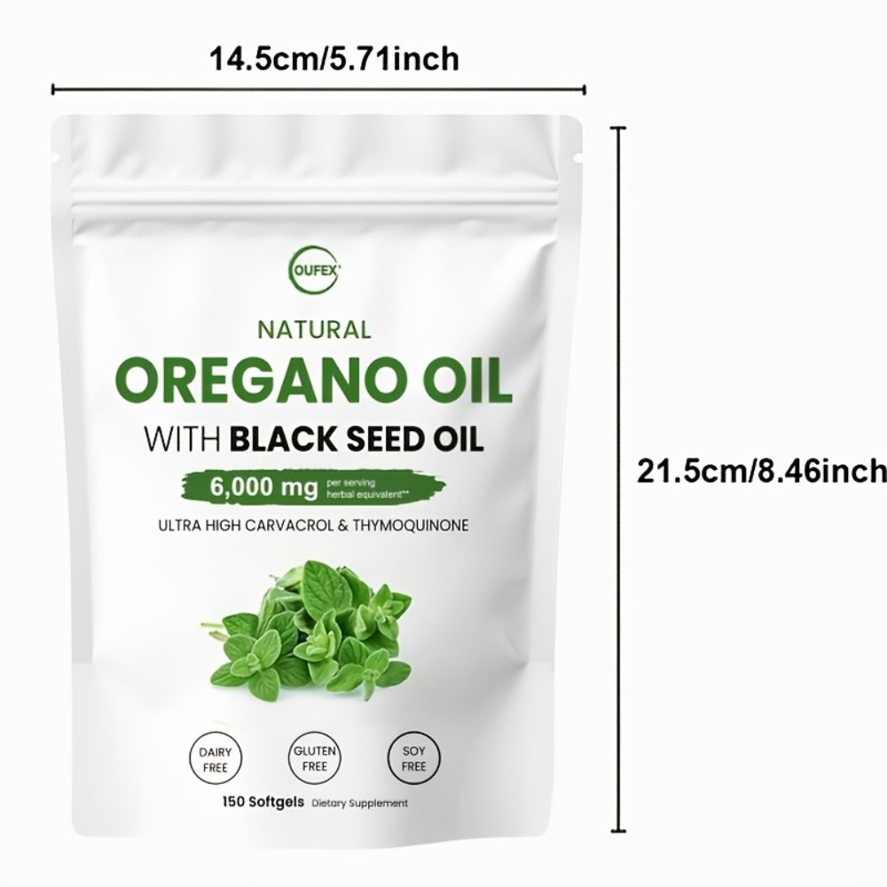 Oufex Oregano Oil | Featuring Black Seed Oil with High Carvacrol & Thymoquinone | Plantbased Antioxidant & Seasonal Wellness Support | 150 Softgels